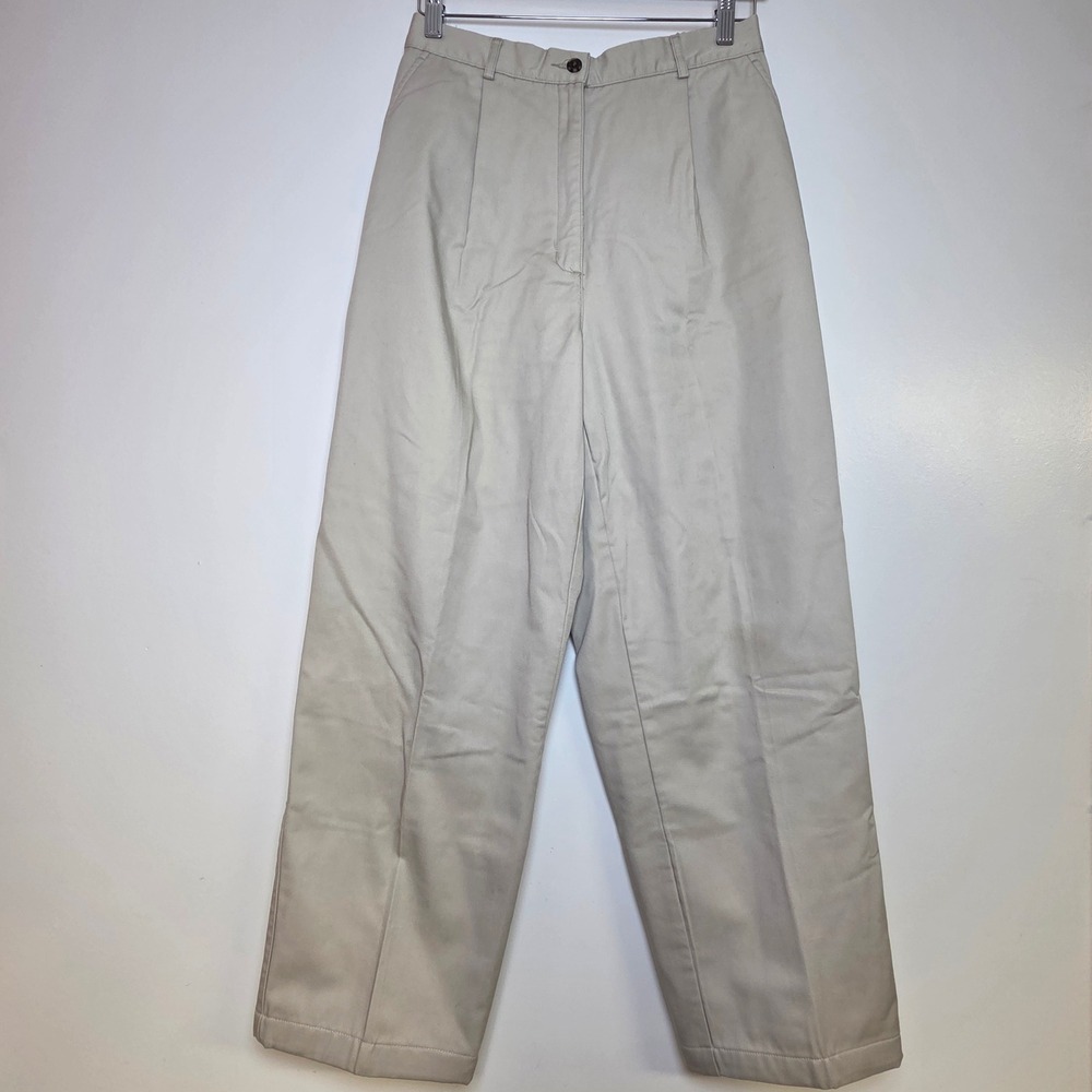 L.L.Bean Women's 10 Tall Khaki Pleated Pants Elastic Straight Leg Beige Trousers - Picture 1 of 11